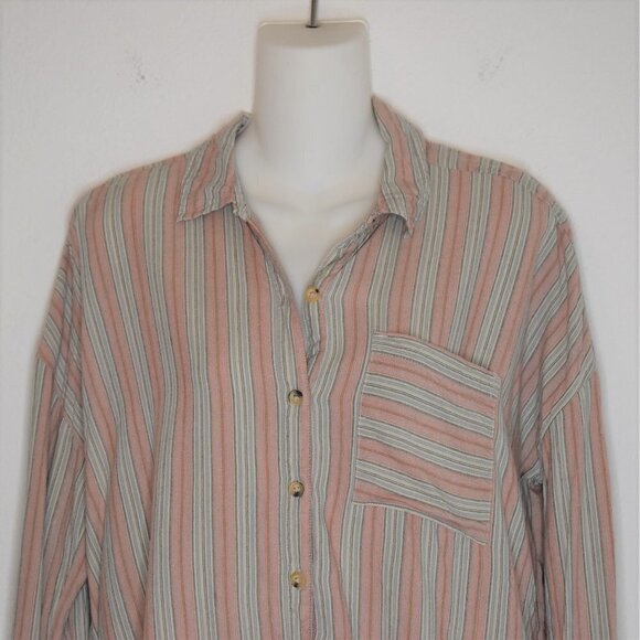 Oneill Sz S Davis Woven Long Sleeve Button Down Top Blouse Striped Boho Beachy - Picture 3 of 16